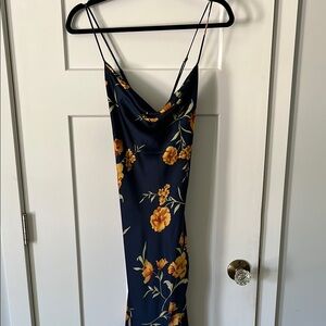 Astr Blue and Yellow Spaghetti Strap Slip Dress